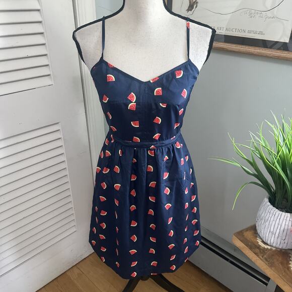 J CREW FACTORY Dress Womens 2 Blue All Over Watermelon Print Strappy Mini Party - Picture 1 of 10